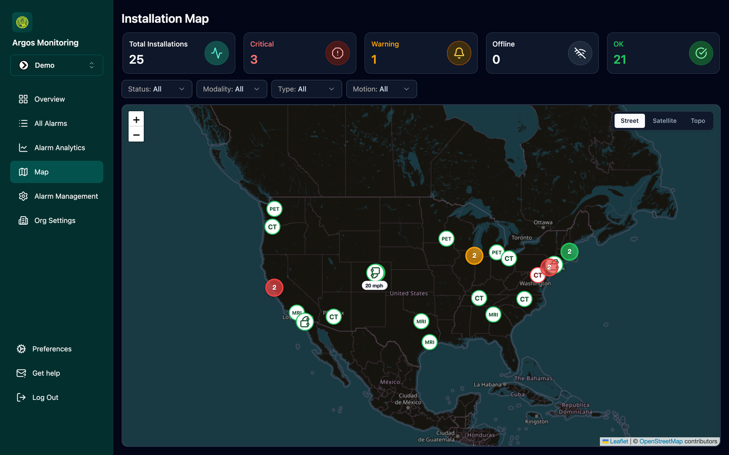 Argos installation map